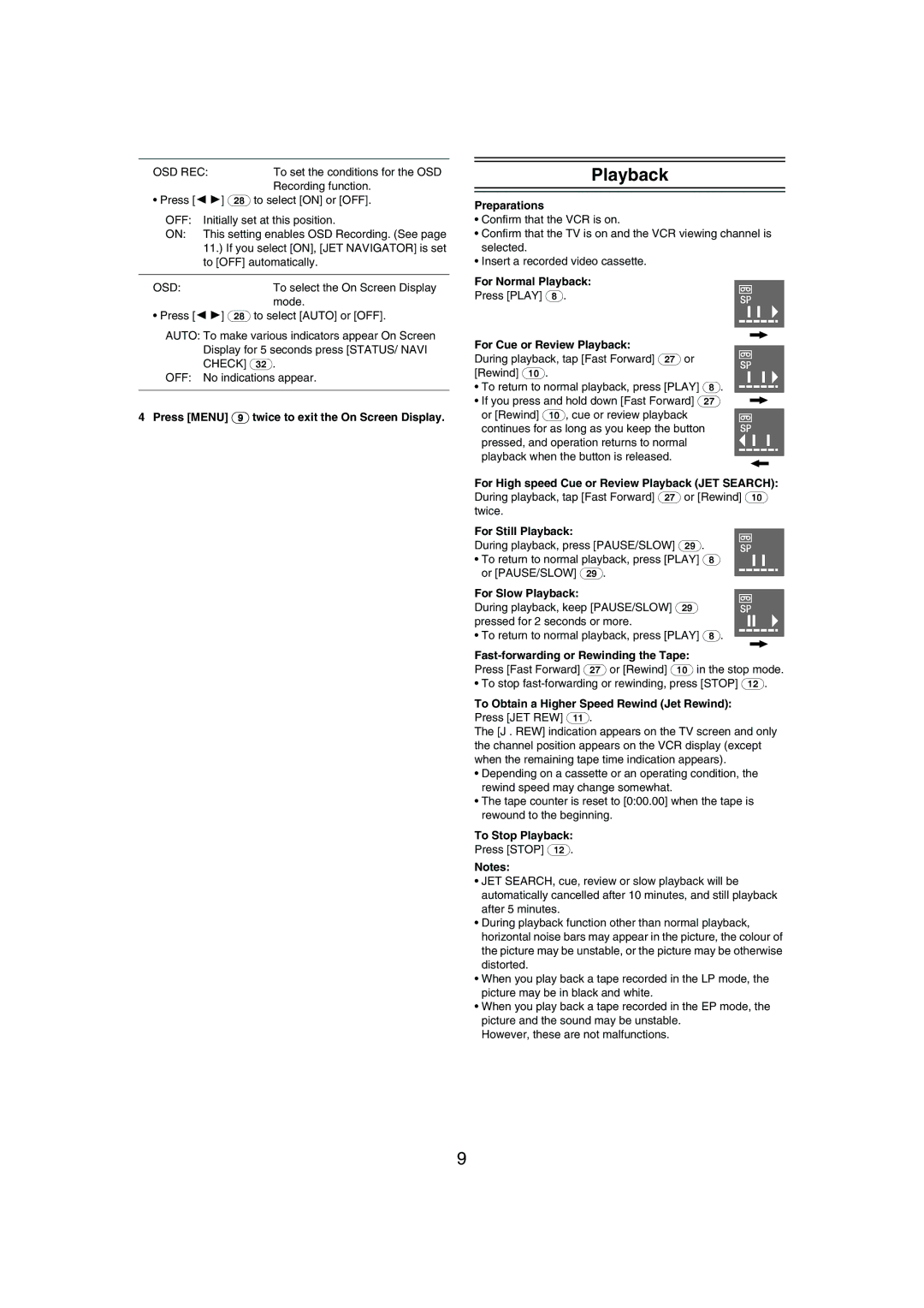 Panasonic NV-MV21 Series specifications Playback 