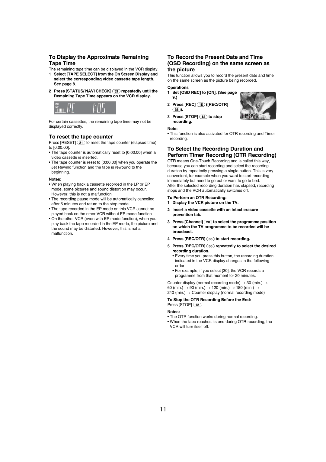 Panasonic NV-MV21GN specifications To Display the Approximate Remaining Tape Time, To reset the tape counter 