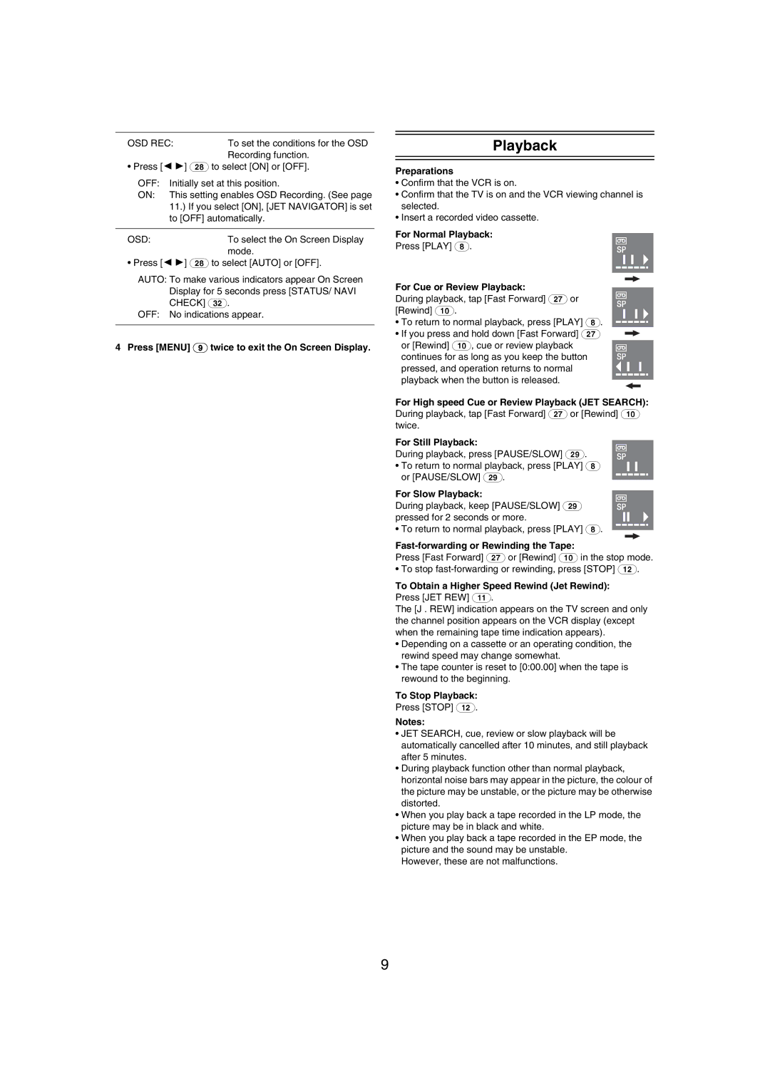 Panasonic NV-MV21GN specifications Playback 