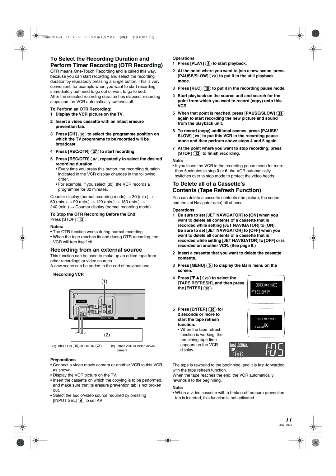 Panasonic NV-MV22GN specifications Recording from an external source, To Stop the OTR Recording Before the End 