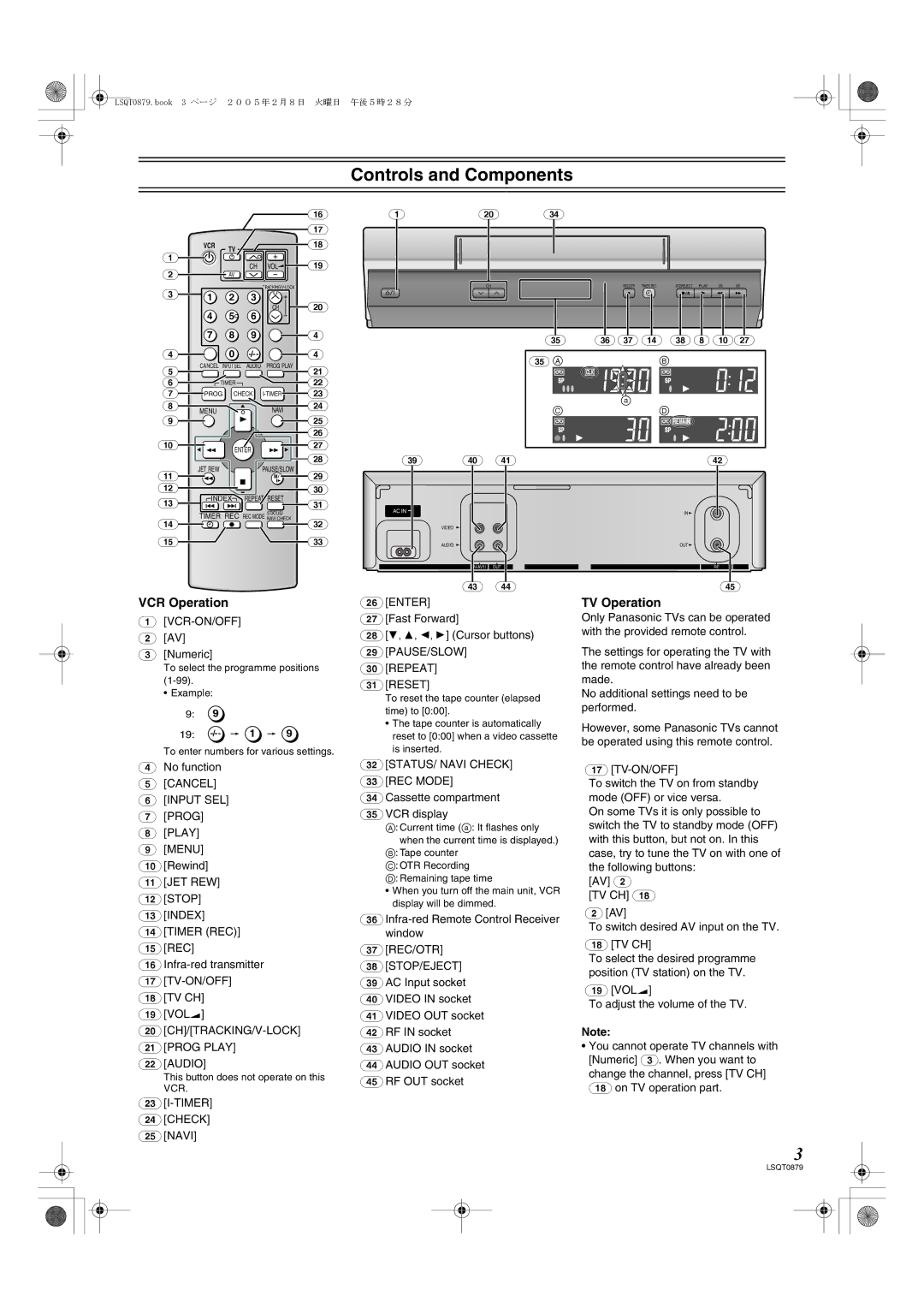 Panasonic NV-MV22GN specifications Controls and Components 