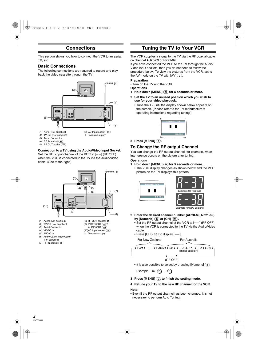 Panasonic NV-MV22GN specifications Tuning the TV to Your VCR, Basic Connections, To Change the RF output Channel 