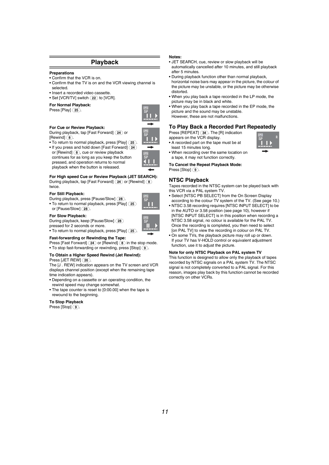 Panasonic NV-MV40GL specifications To Play Back a Recorded Part Repeatedly, Ntsc Playback 