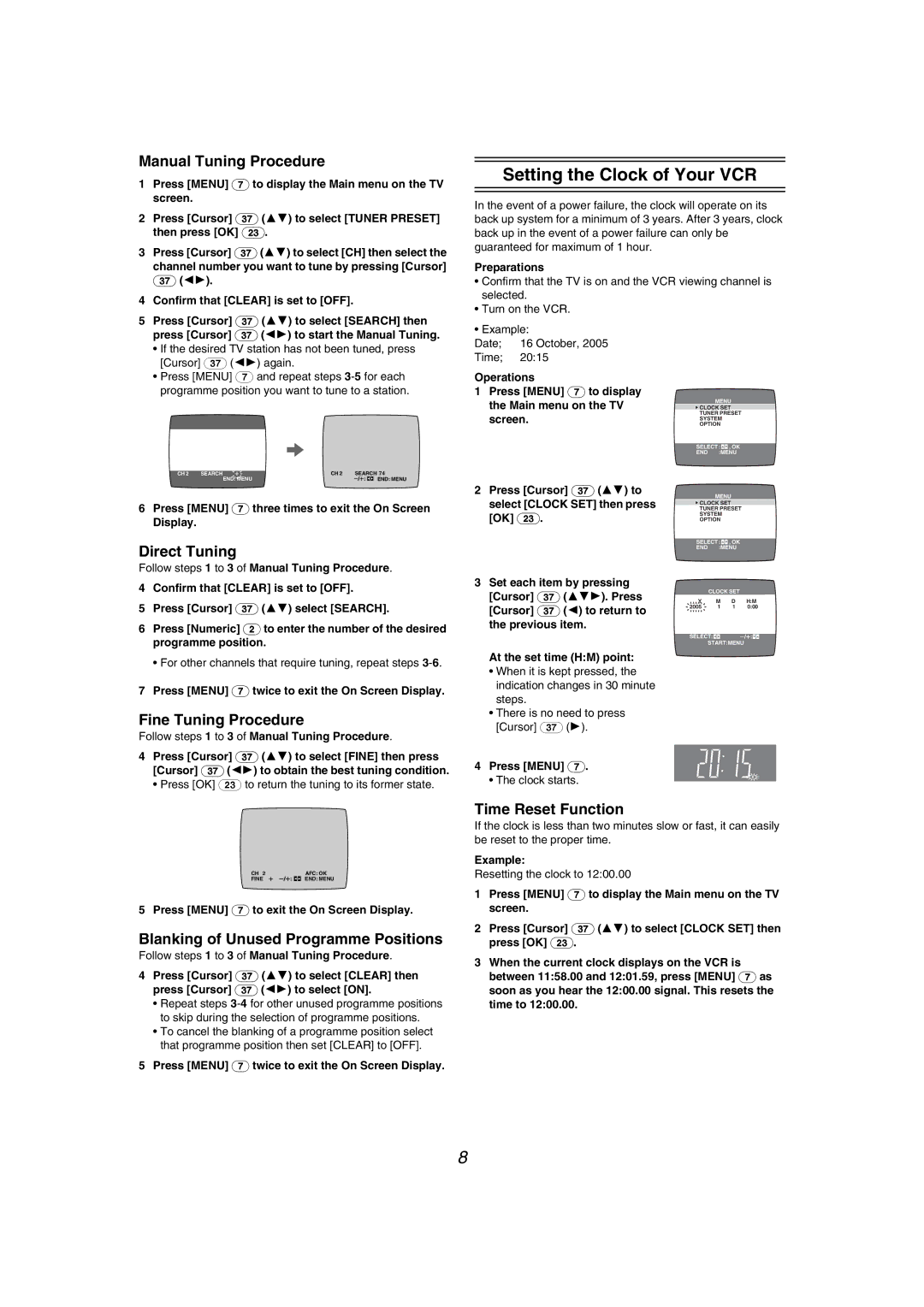 Panasonic NV-MV40GL specifications Setting the Clock of Your VCR 