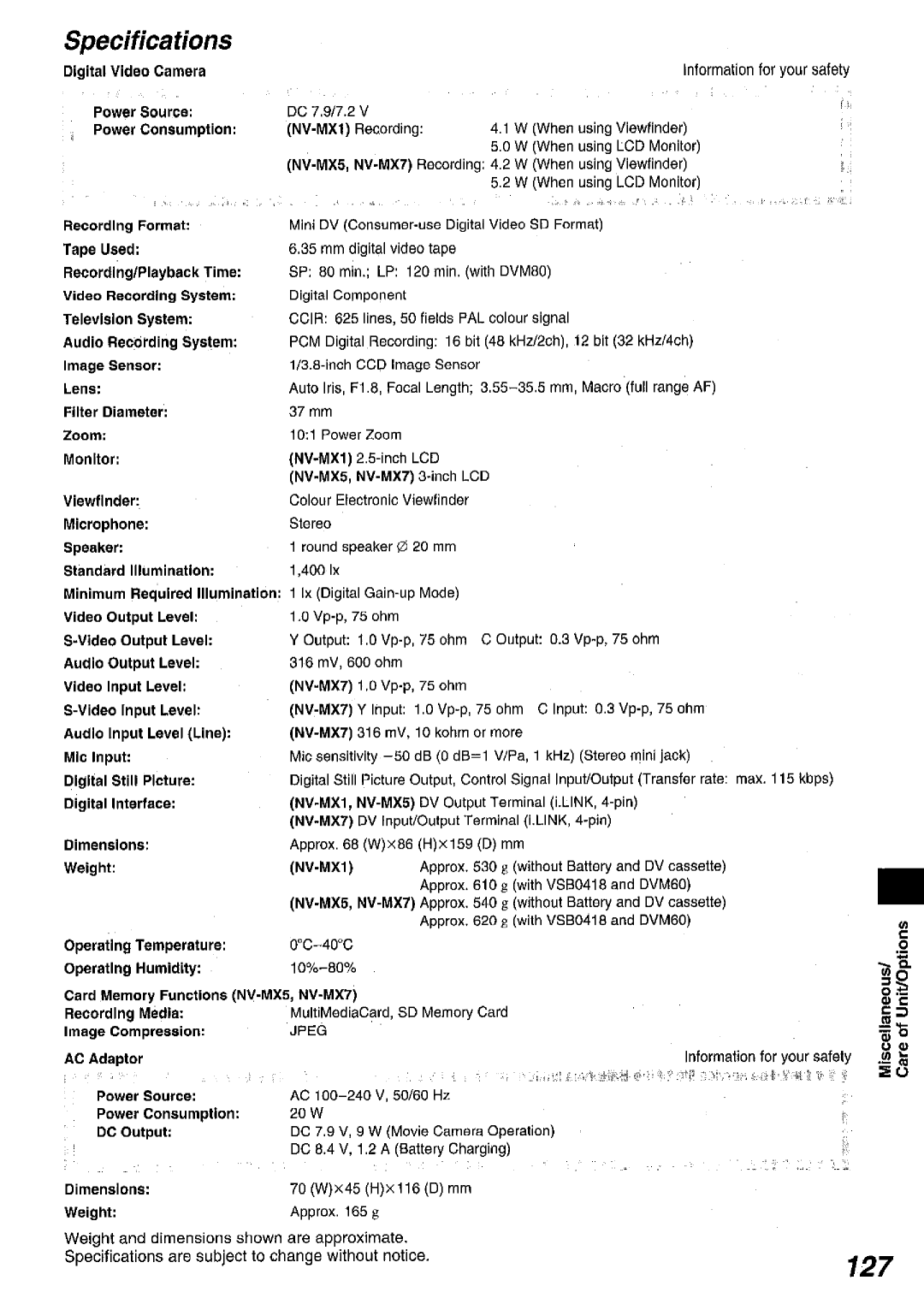 Panasonic NV MX 5 B manual 