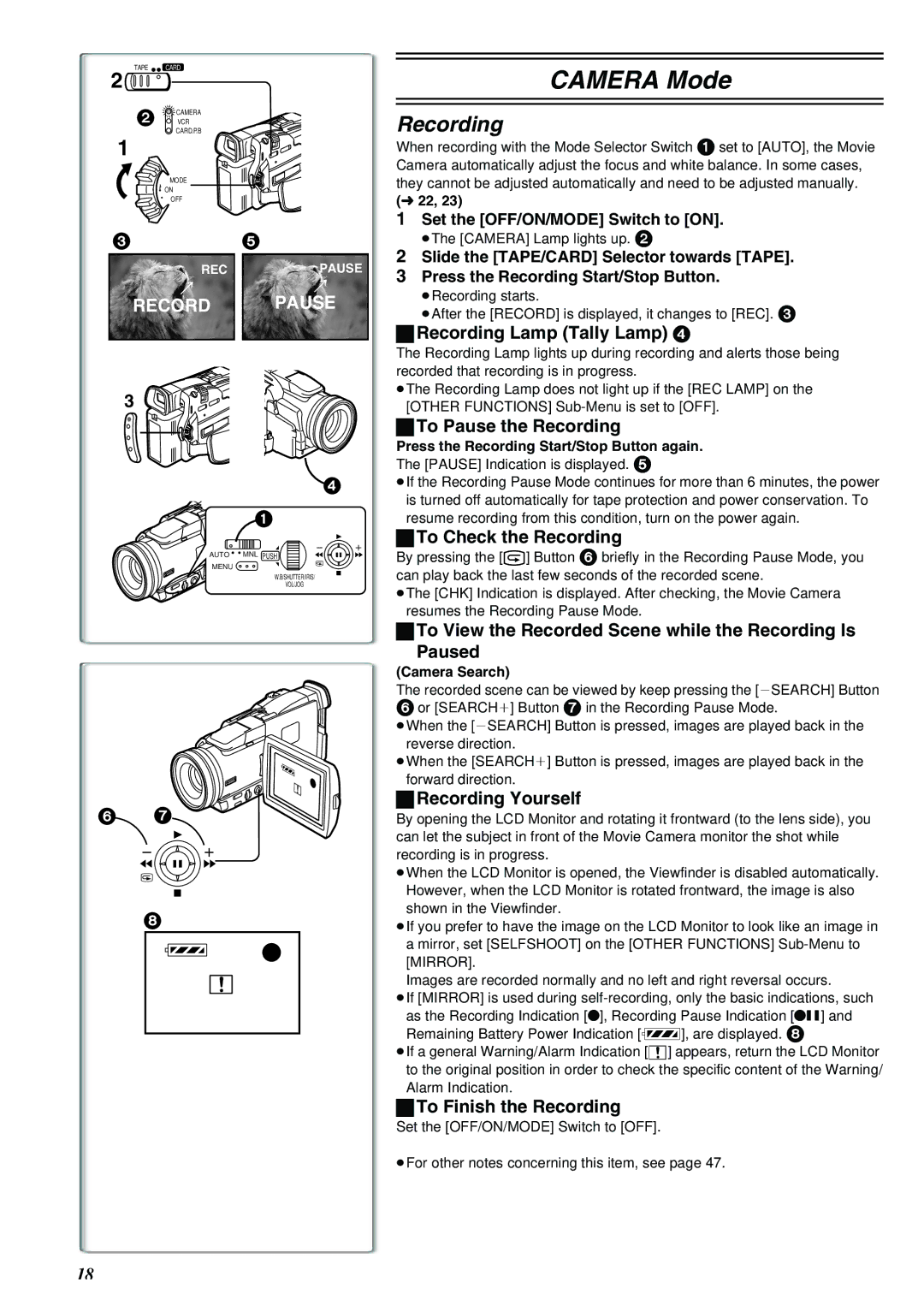 Panasonic NV-MX8A operating instructions Recording 