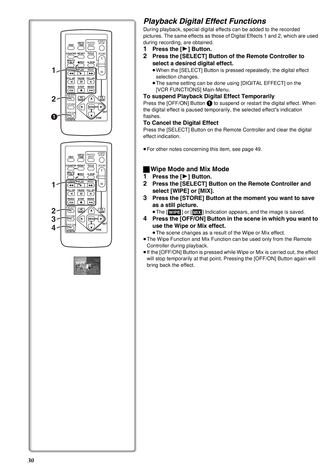 Panasonic NV-MX8A operating instructions Playback Digital Effect Functions, To suspend Playback Digital Effect Temporarily 