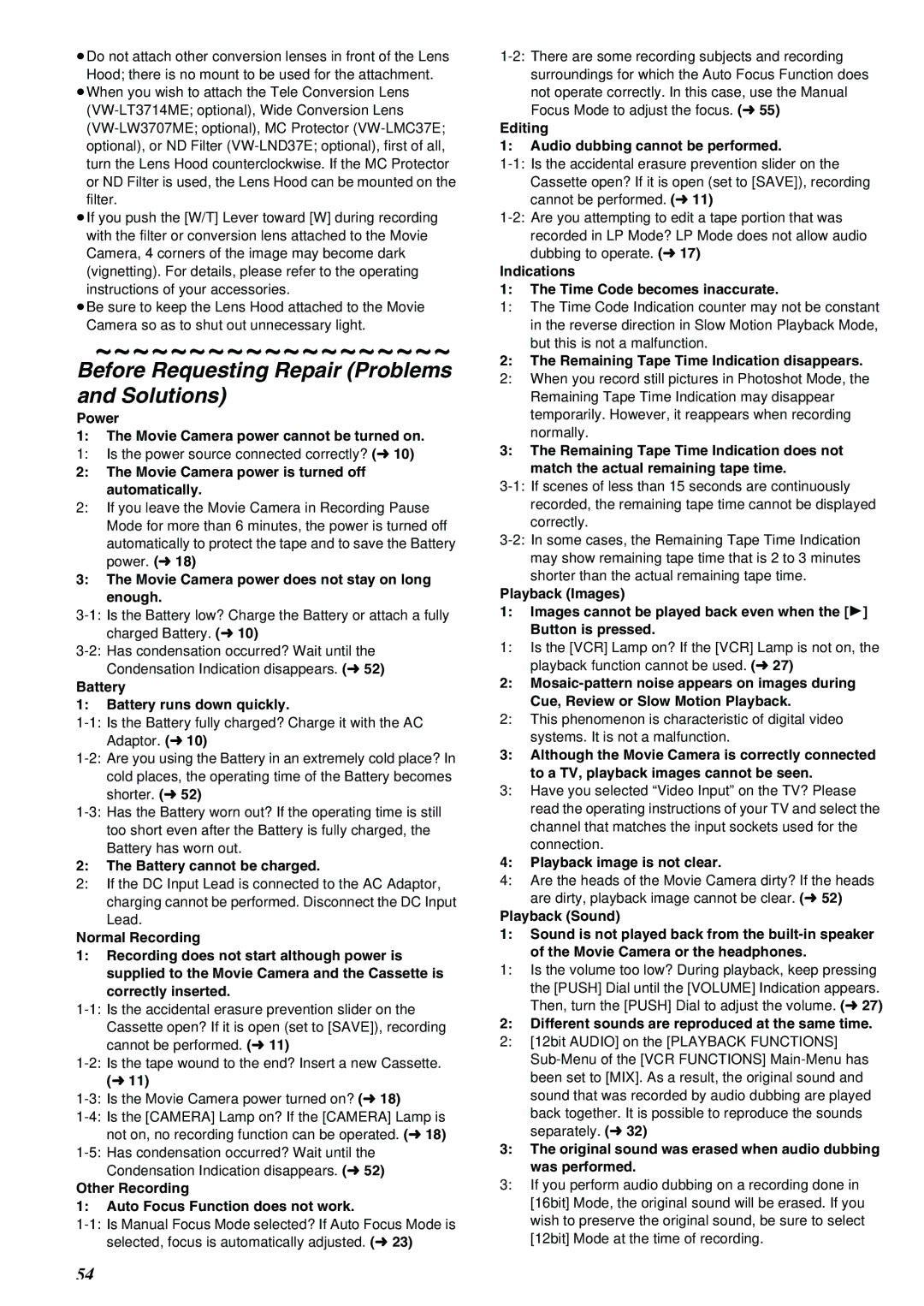 Panasonic NV-MX8A operating instructions Before Requesting Repair Problems and Solutions 