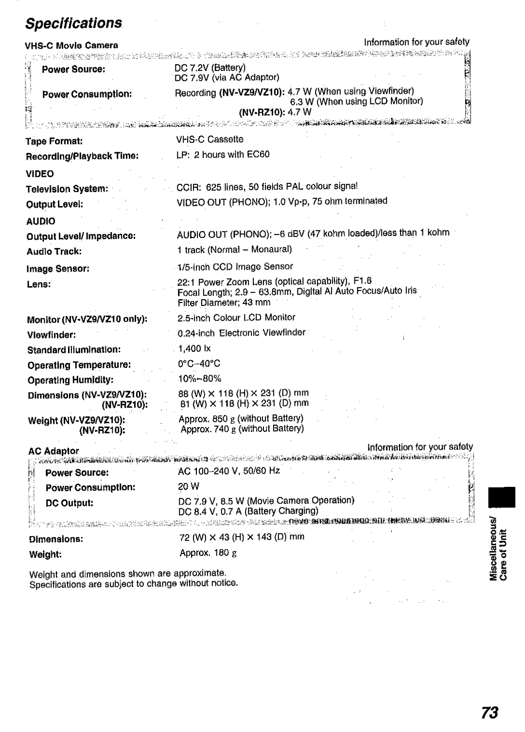 Panasonic NV RZ 10 manual 