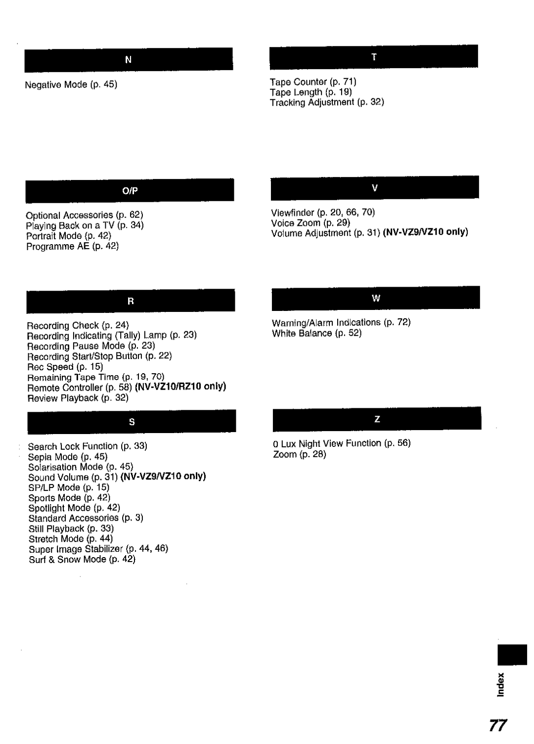 Panasonic NV RZ 10 manual 