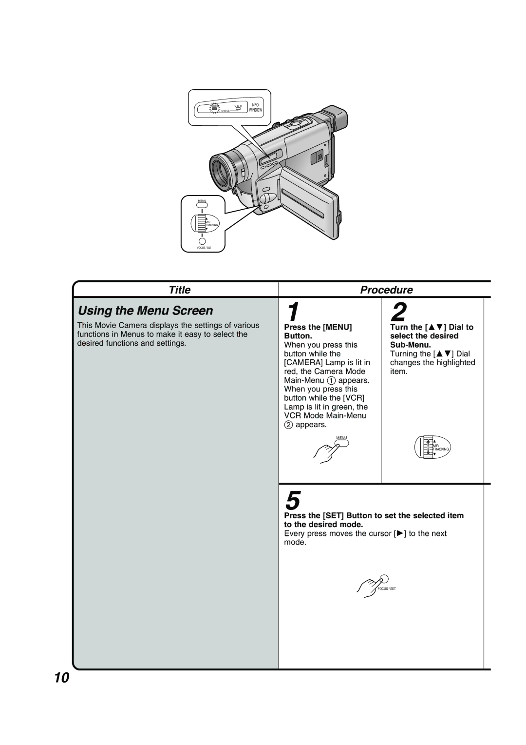 Panasonic NV RZ 15 B Using the Menu Screen, Press the Menu Turn the 34 Dial to, Button Select the desired, Sub-Menu 