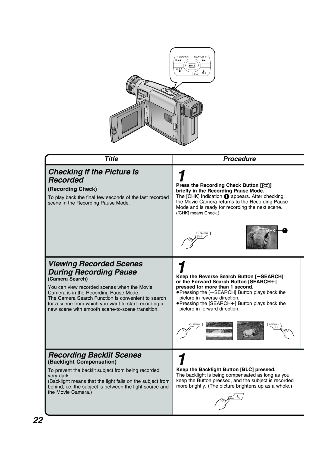 Panasonic NV RZ 15 B Checking If the Picture Is Recorded, Viewing Recorded Scenes During Recording Pause, Recording Check 