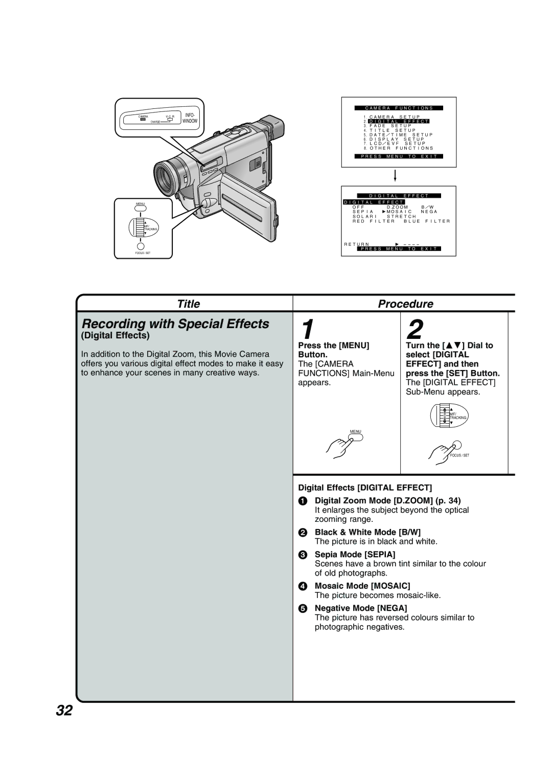 Panasonic NV RZ 15 B operating instructions Recording with Special Effects, Digital Effects 