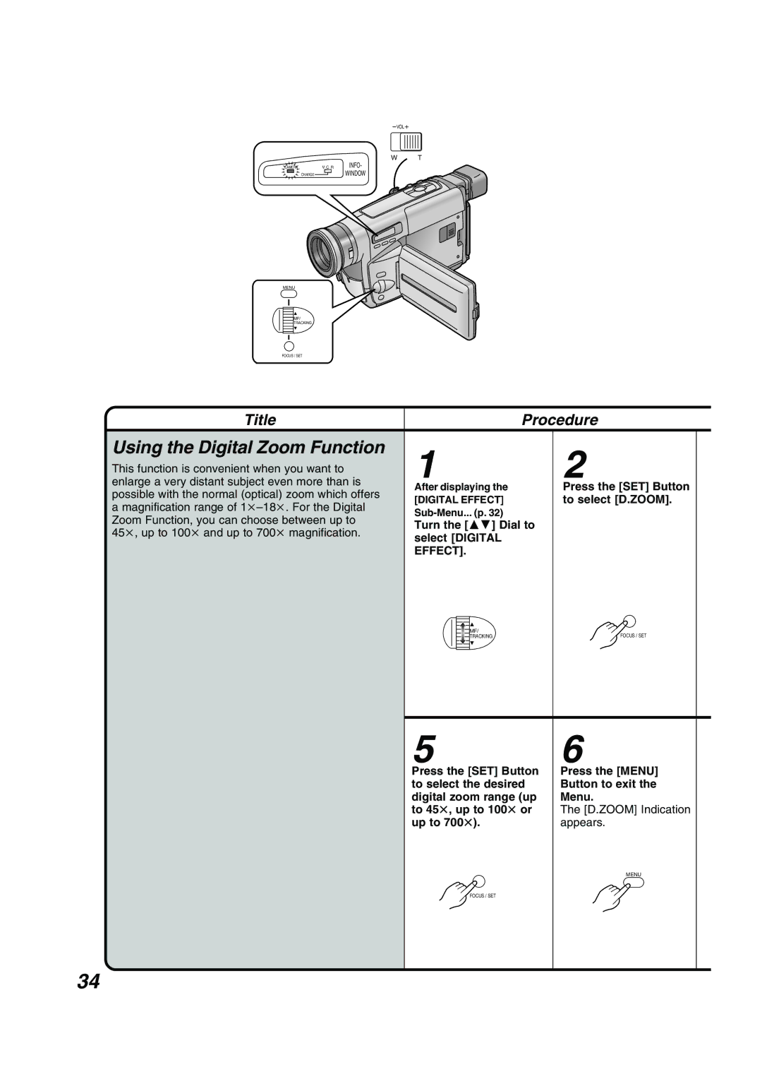 Panasonic NV RZ 15 B operating instructions To select D.ZOOM, Effect 