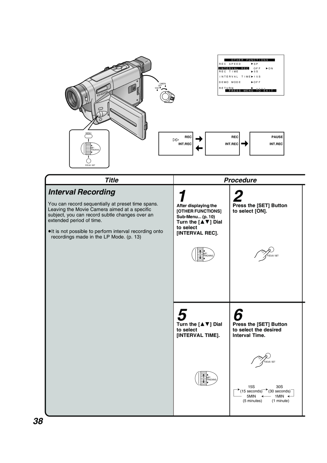 Panasonic NV RZ 15 B operating instructions Interval Recording, Interval REC, Interval Time 