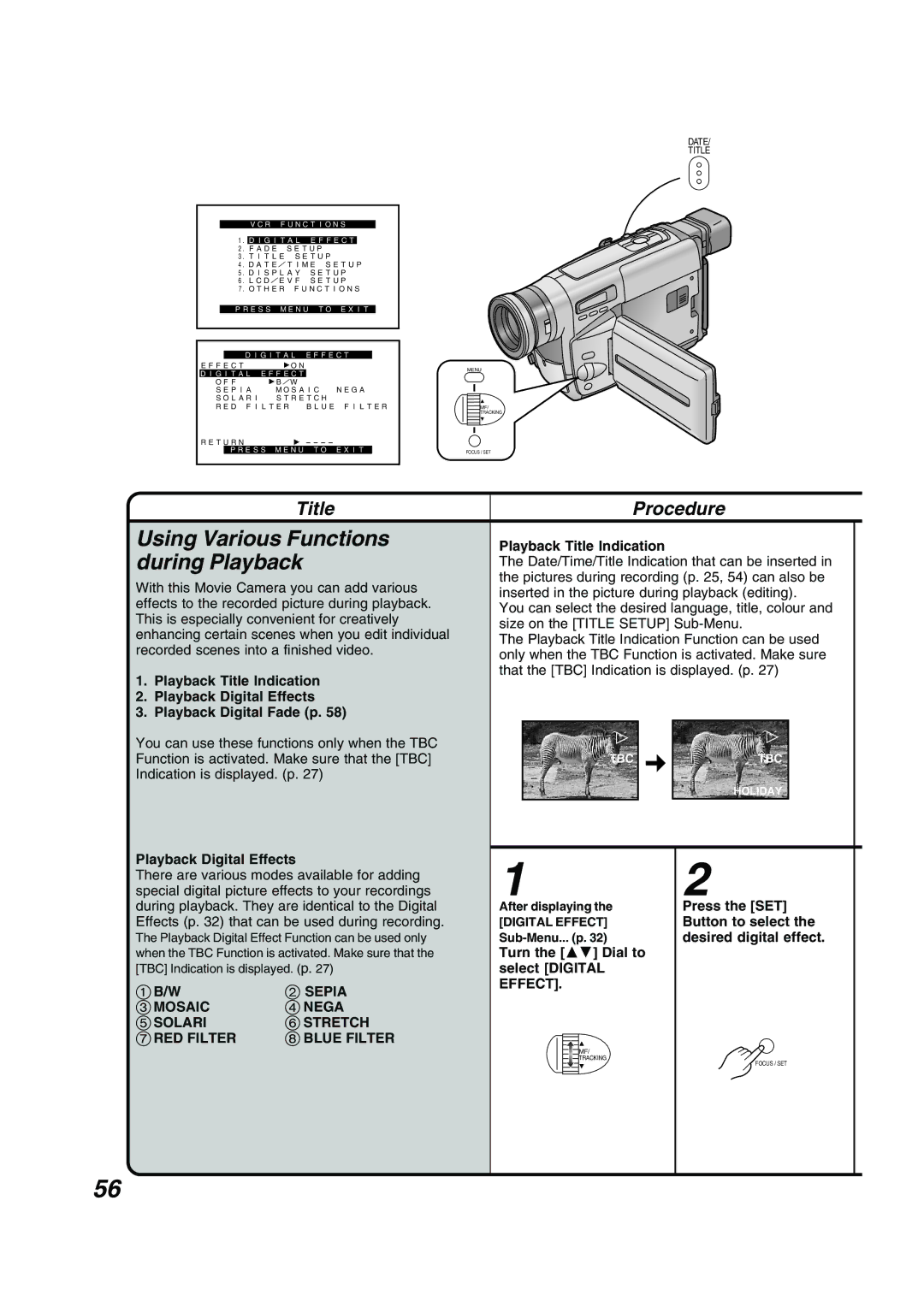 Panasonic NV RZ 15 B operating instructions Using Various Functions, During Playback 