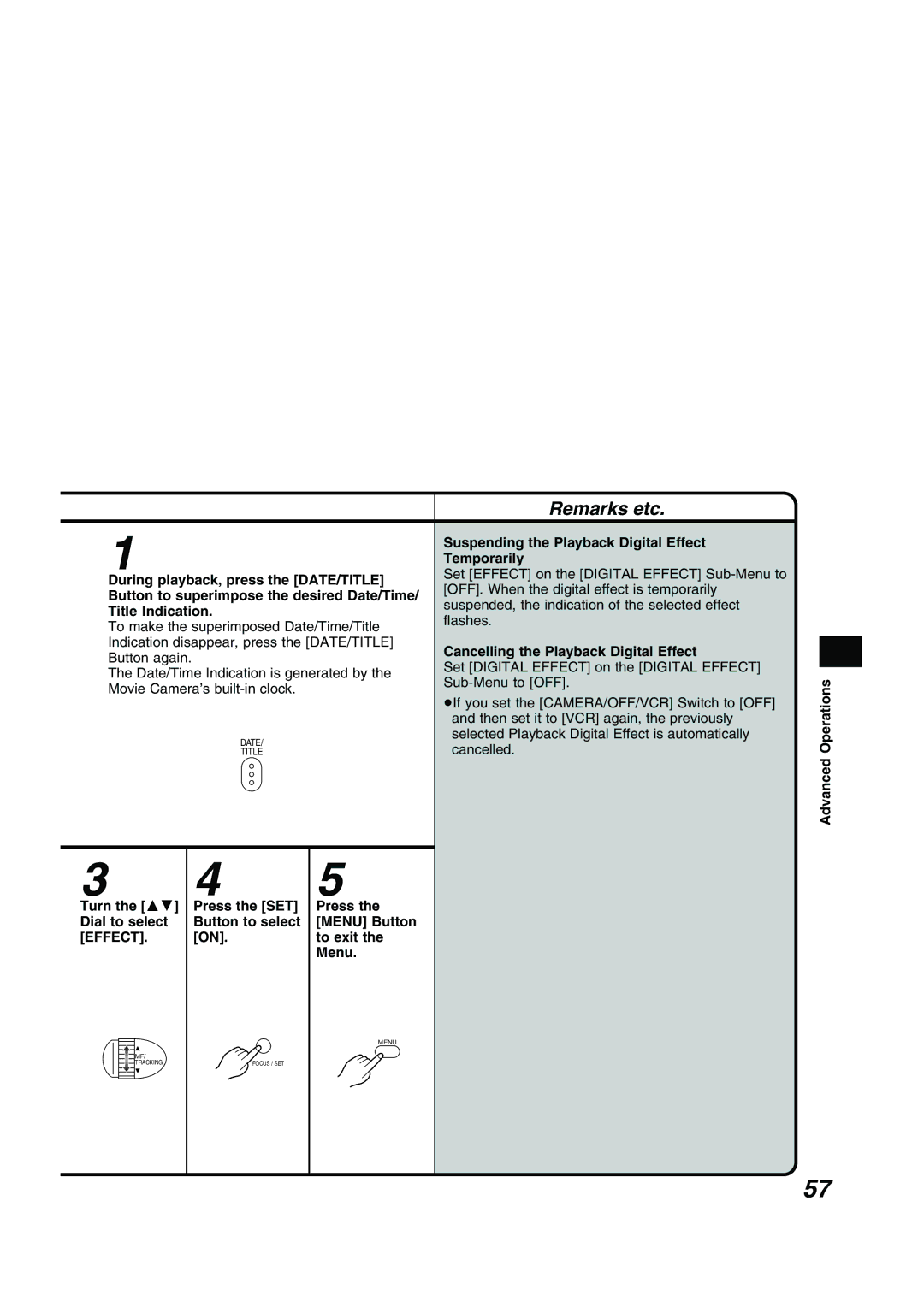 Panasonic NV RZ 15 B operating instructions To exit, Menu, Suspending the Playback Digital Effect Temporarily 