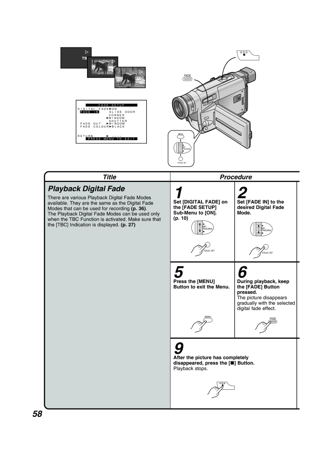 Panasonic NV RZ 15 B operating instructions There are various Playback Digital Fade Modes 