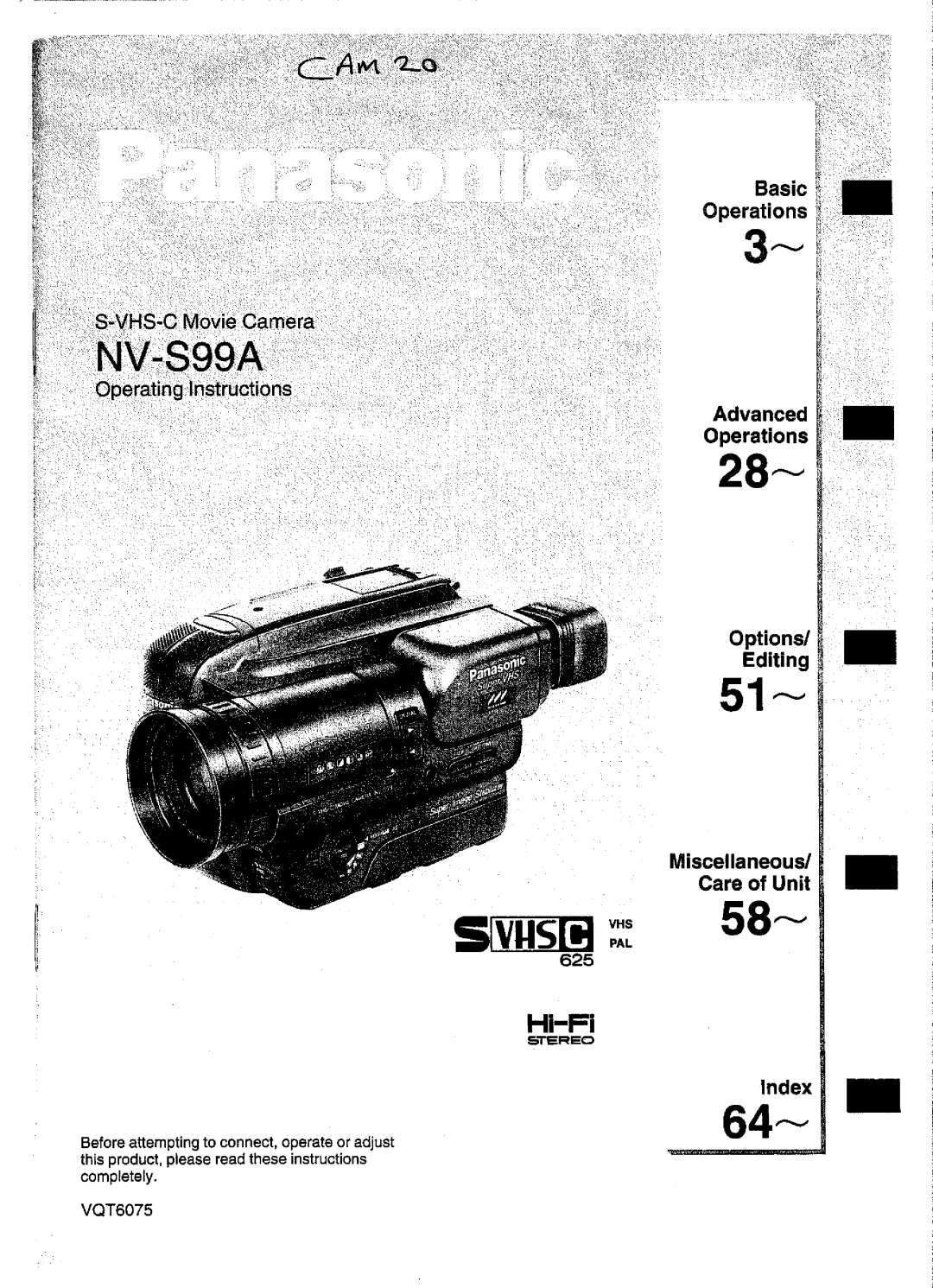 Panasonic NV-S99A manual 