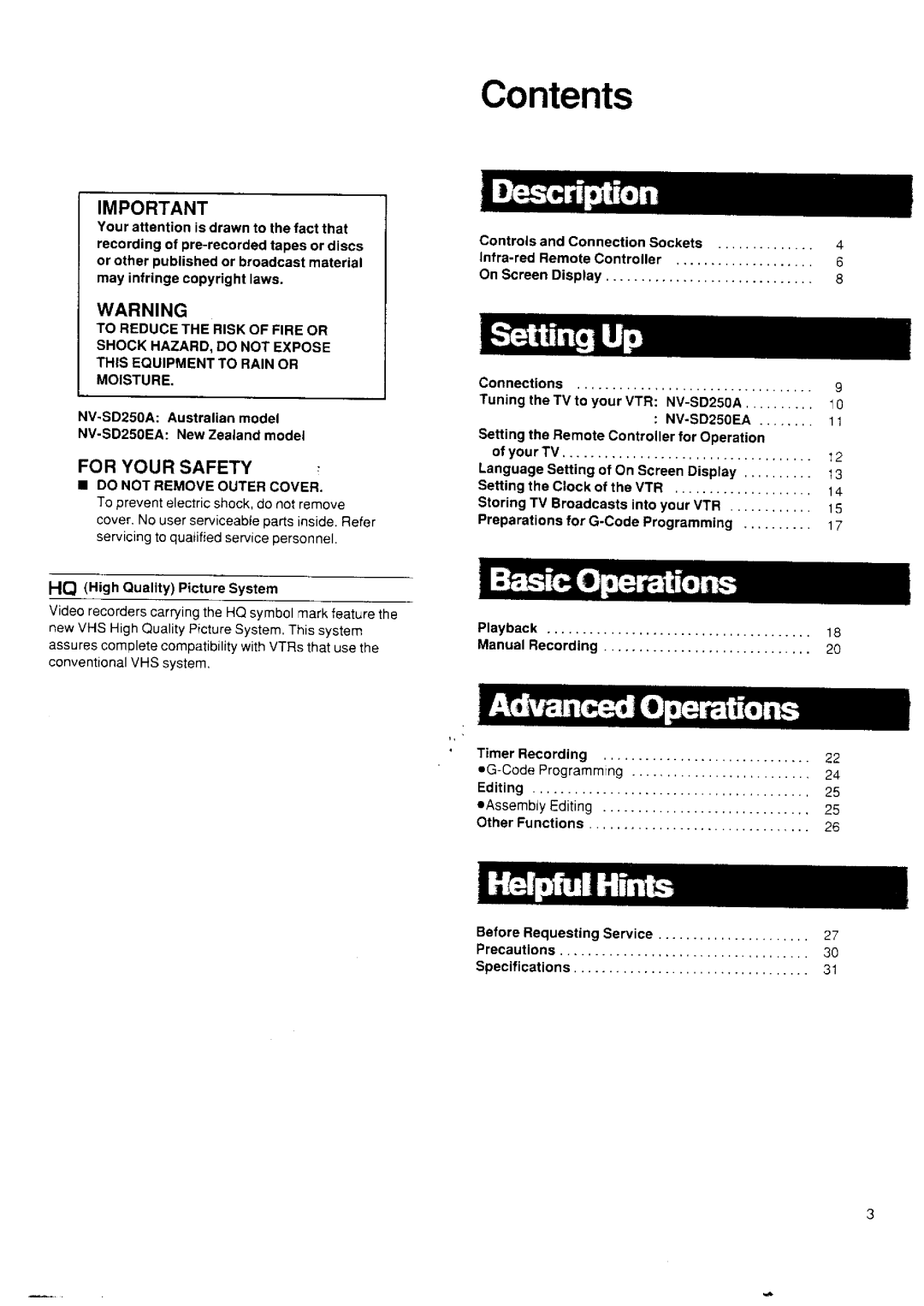 Panasonic NV-SD250 manual 