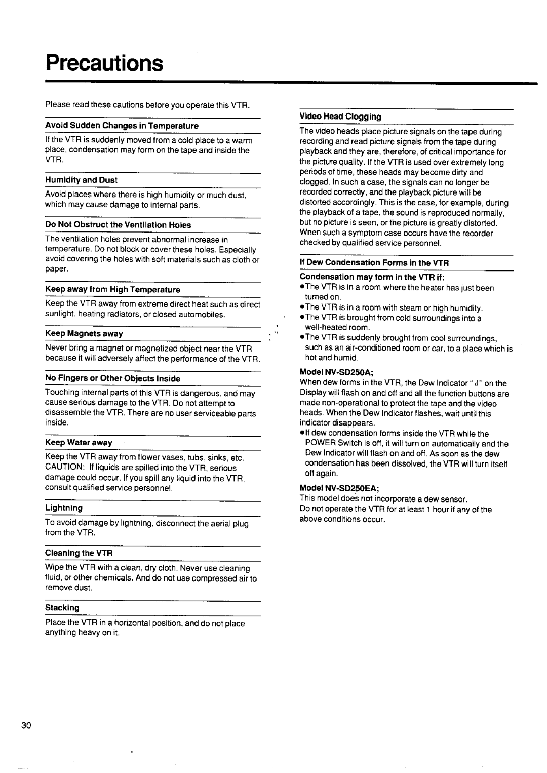 Panasonic NV-SD250 manual 