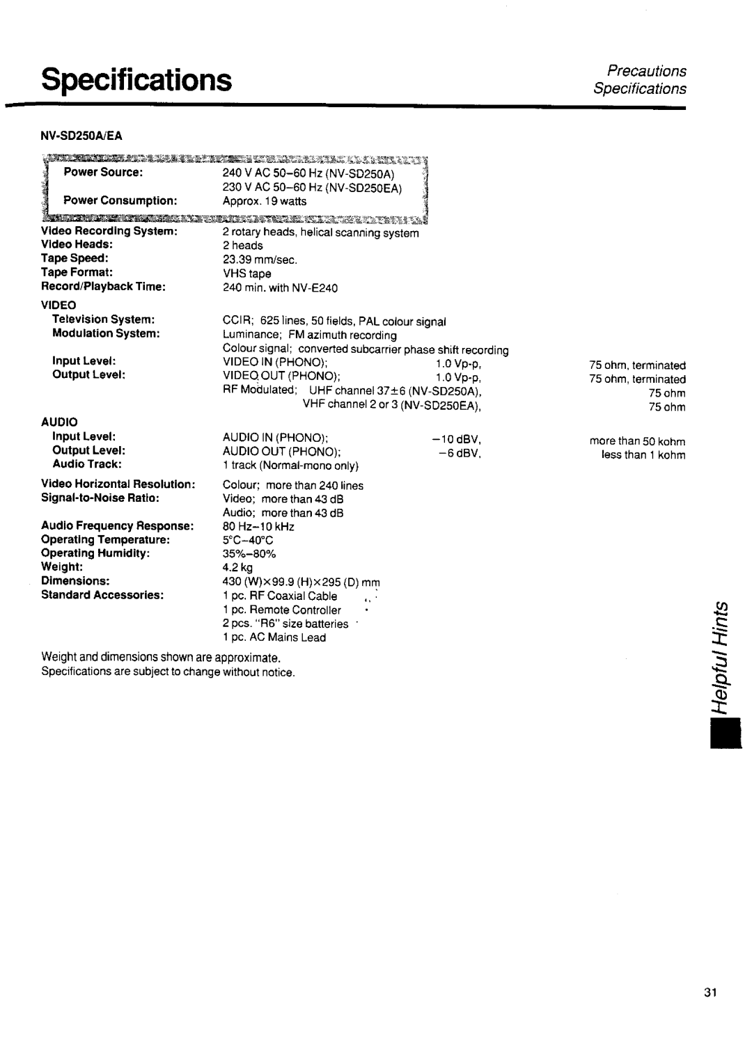 Panasonic NV-SD250 manual 