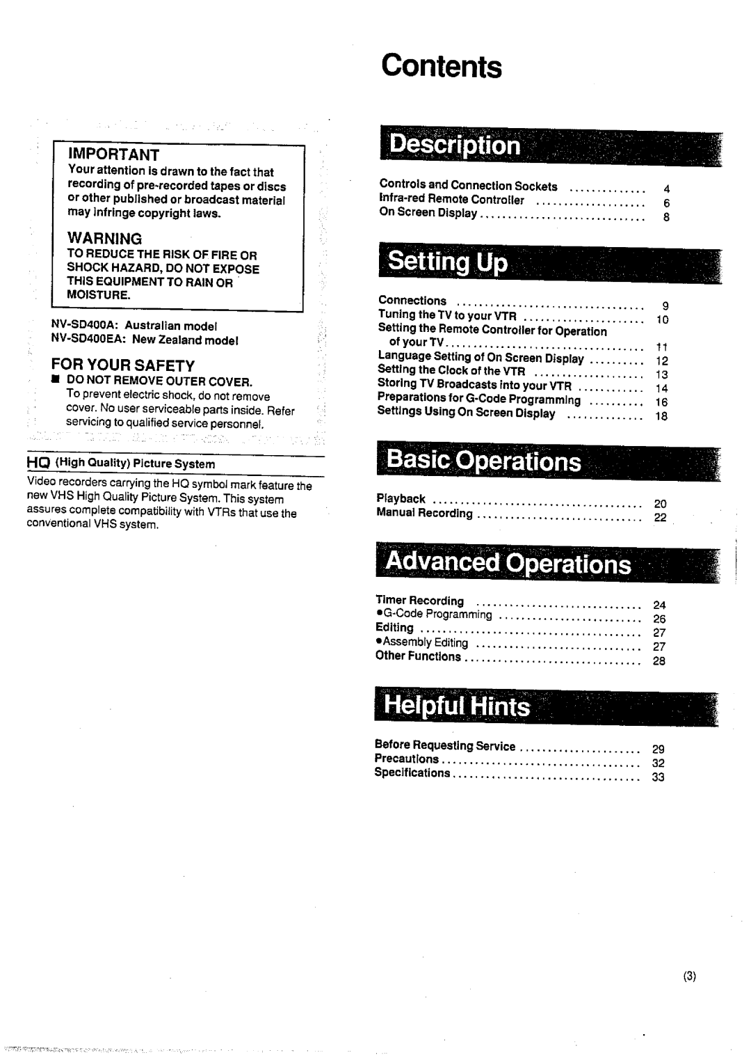 Panasonic NV-SD400 manual 