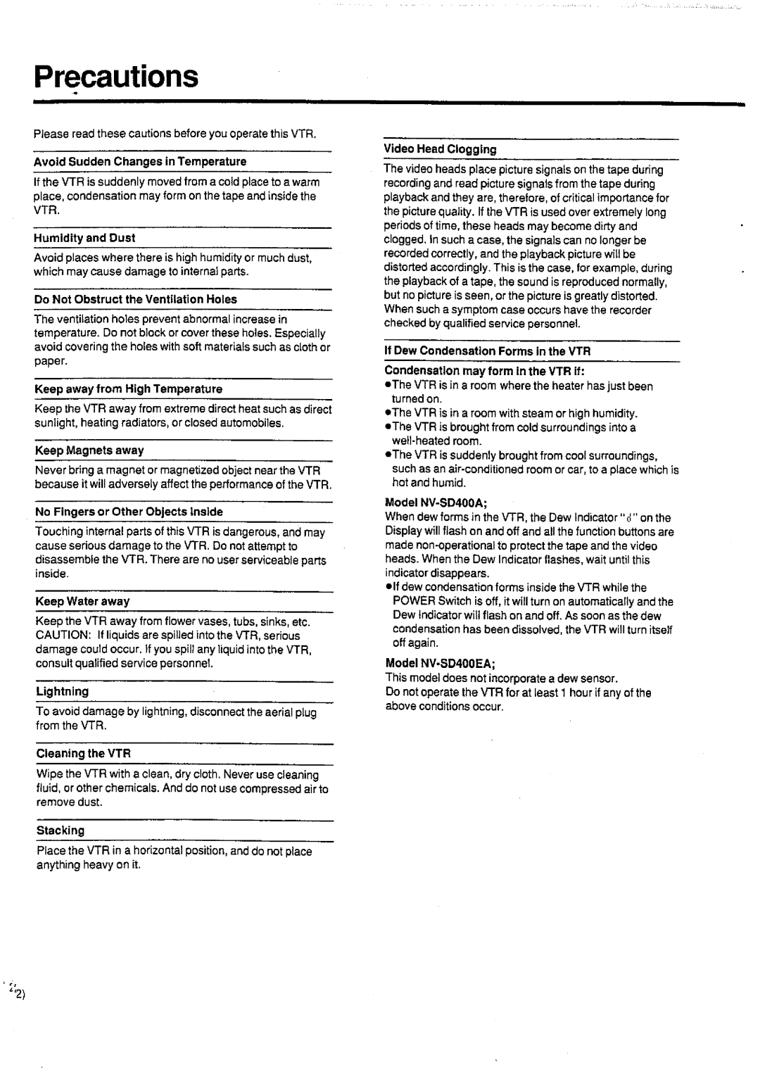 Panasonic NV-SD400 manual 