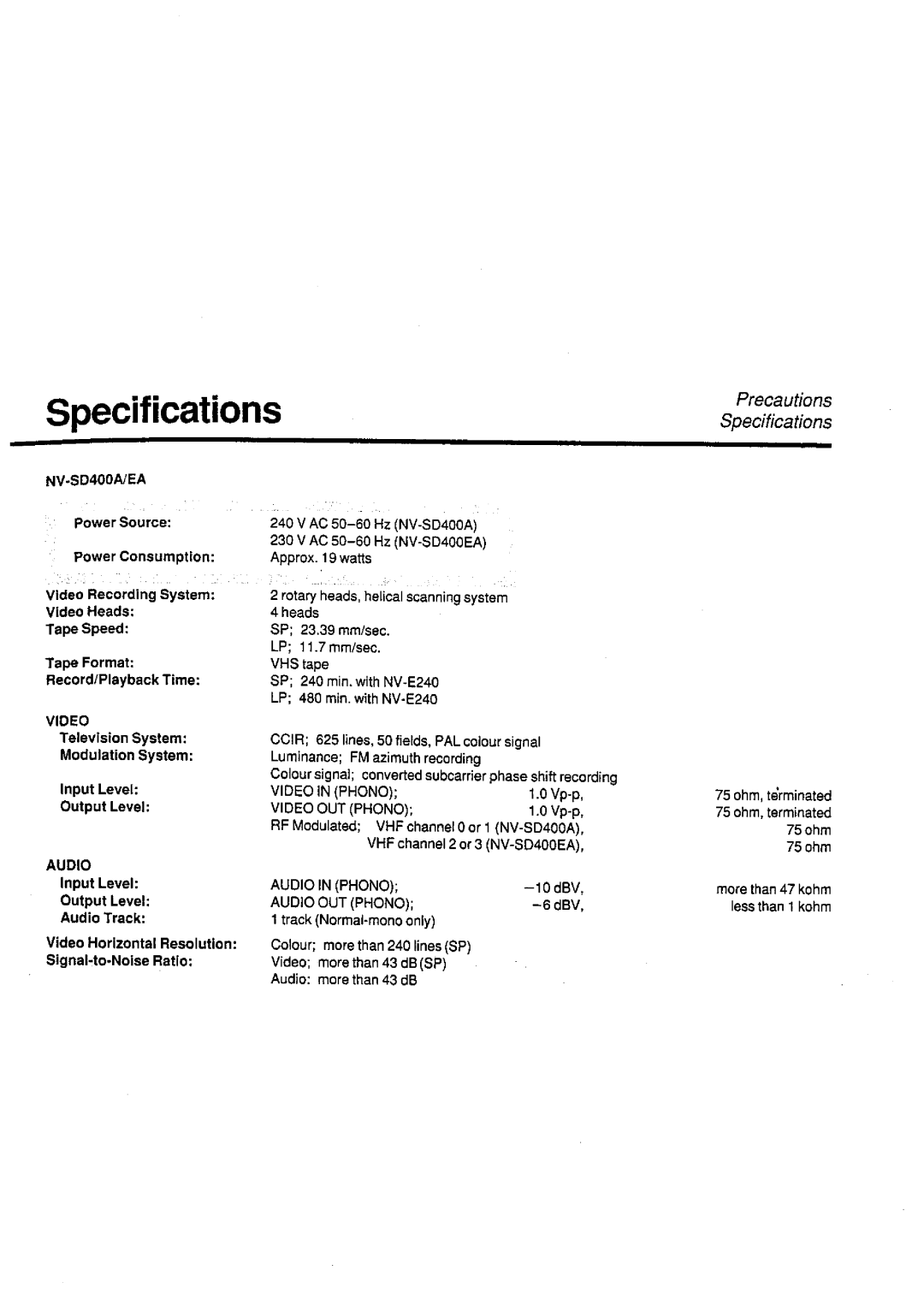 Panasonic NV-SD400 manual 