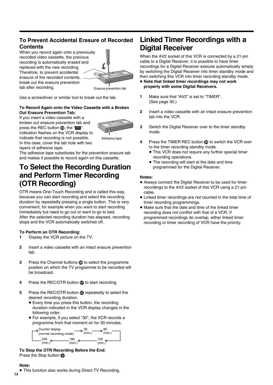 Panasonic NV-SJ260 Linked Timer Recordings with a Digital Receiver, To Prevent Accidental Erasure of Recorded Contents 