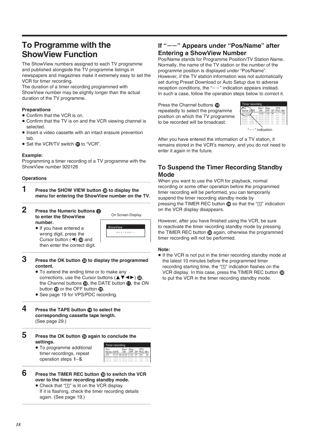 Panasonic NV-SJ260 To Programme with ShowView Function, Press the Numeric buttons 2 to enter the ShowView number 