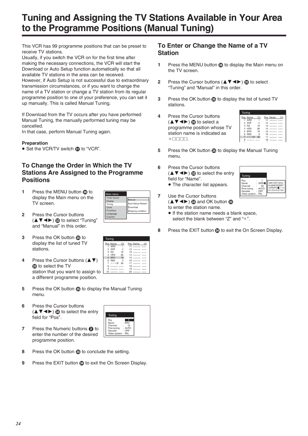 Panasonic NV-SJ260 operating instructions To Enter or Change the Name of a TV Station, Preparation 