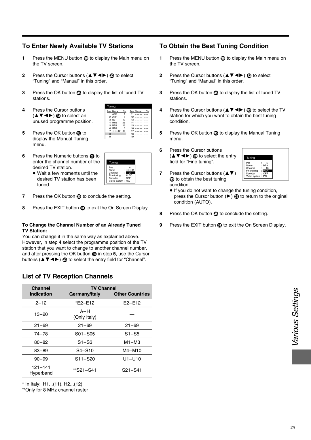 Panasonic NV-SJ260 operating instructions To Enter Newly Available TV Stations, To Obtain the Best Tuning Condition 