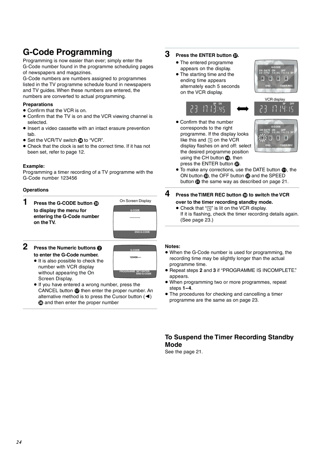 Panasonic NV-SJ400A manual Code Programming, To Suspend the Timer Recording Standby Mode 