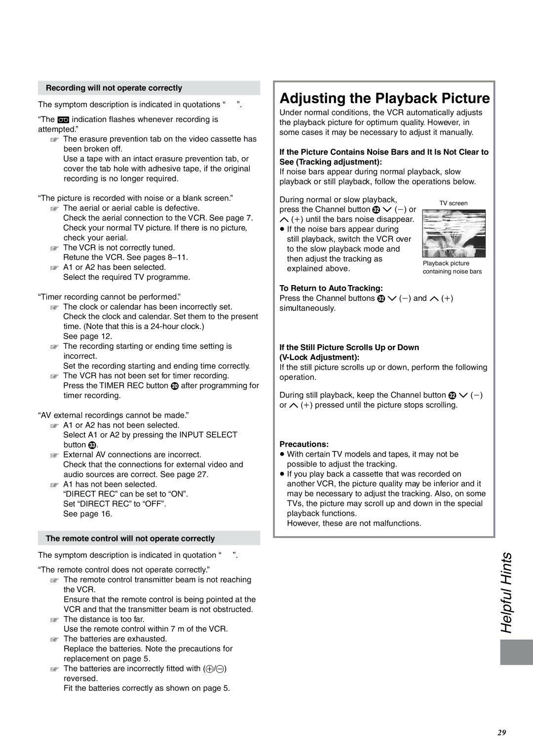 Panasonic NV-SJ400A manual Adjusting the Playback Picture 