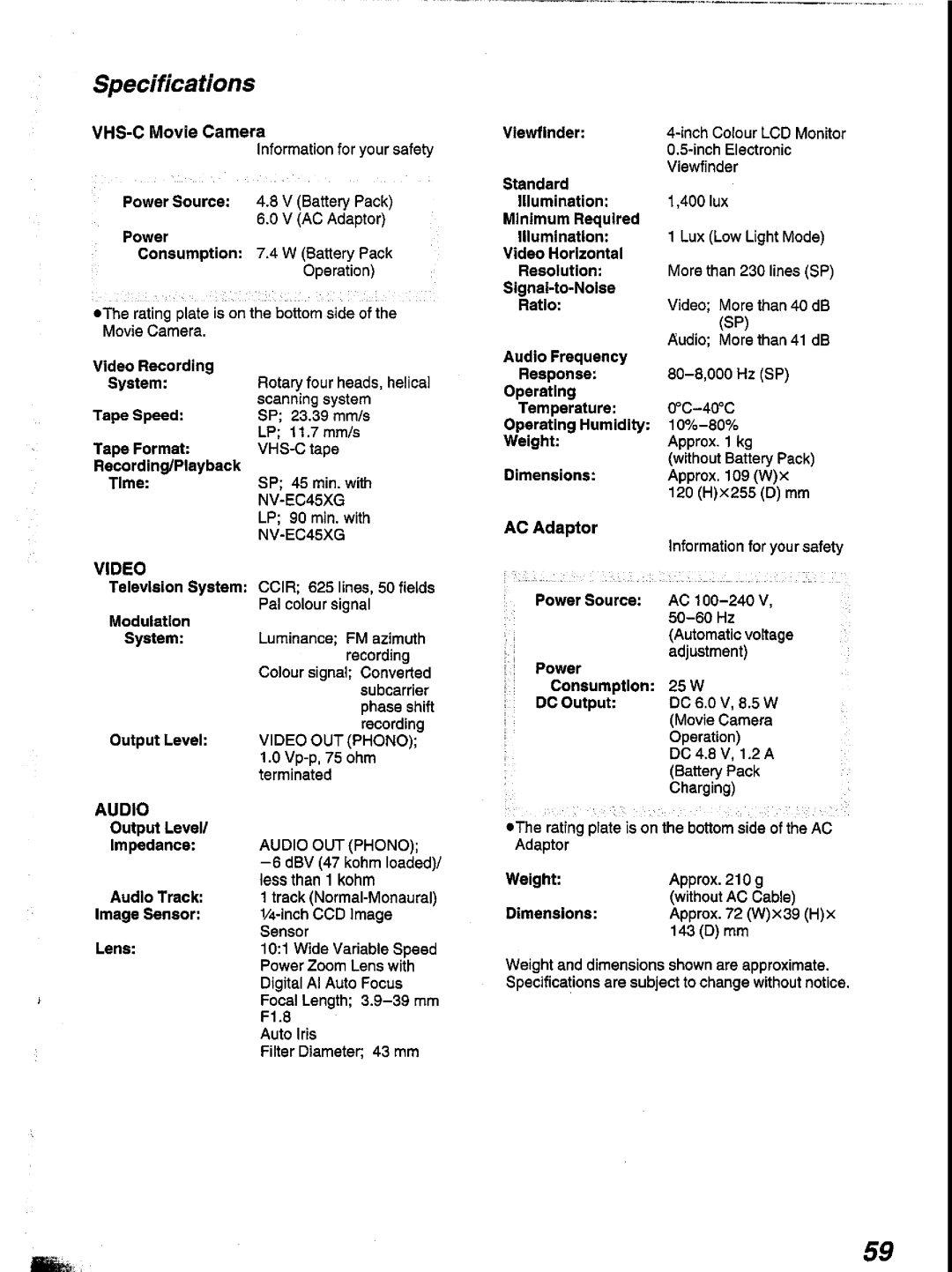 Panasonic NV-V10A manual 