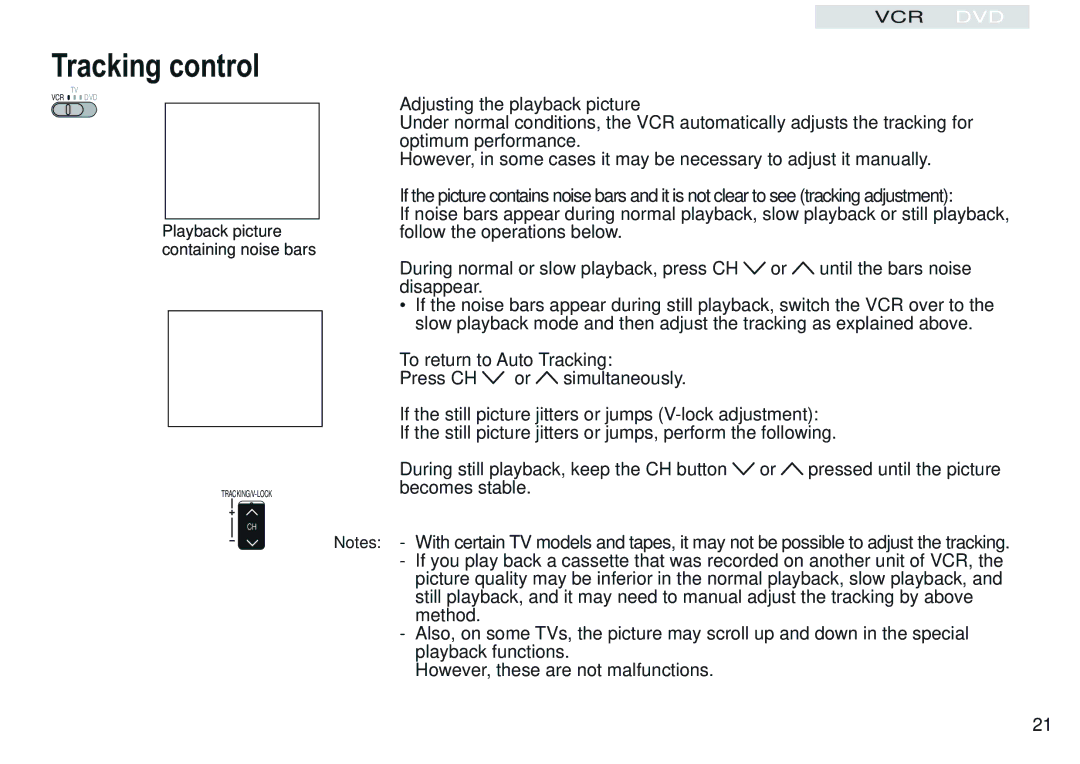 Panasonic NV-VP30EBL manual Tracking control, Adjusting the playback picture, To return to Auto Tracking 