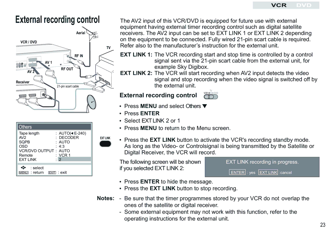 Panasonic NV-VP30EBL manual External recording control 