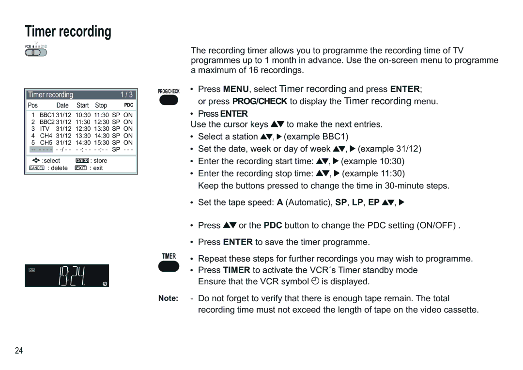 Panasonic NV-VP30EBL manual Timer recording 