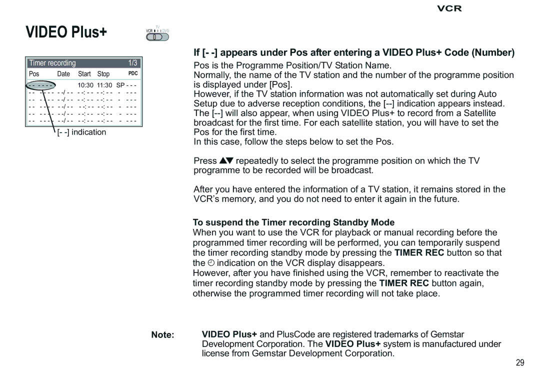 Panasonic NV-VP30EBL manual To suspend the Timer recording Standby Mode 