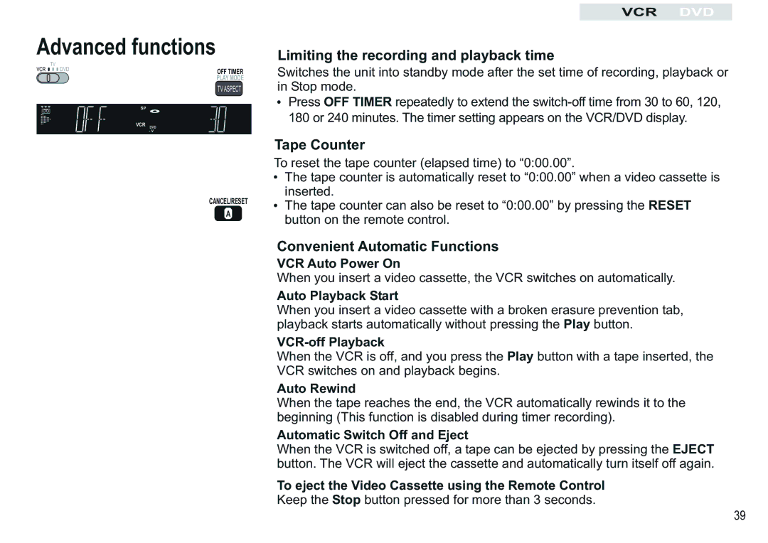 Panasonic NV-VP30EBL manual Limiting the recording and playback time, Tape Counter, Convenient Automatic Functions 