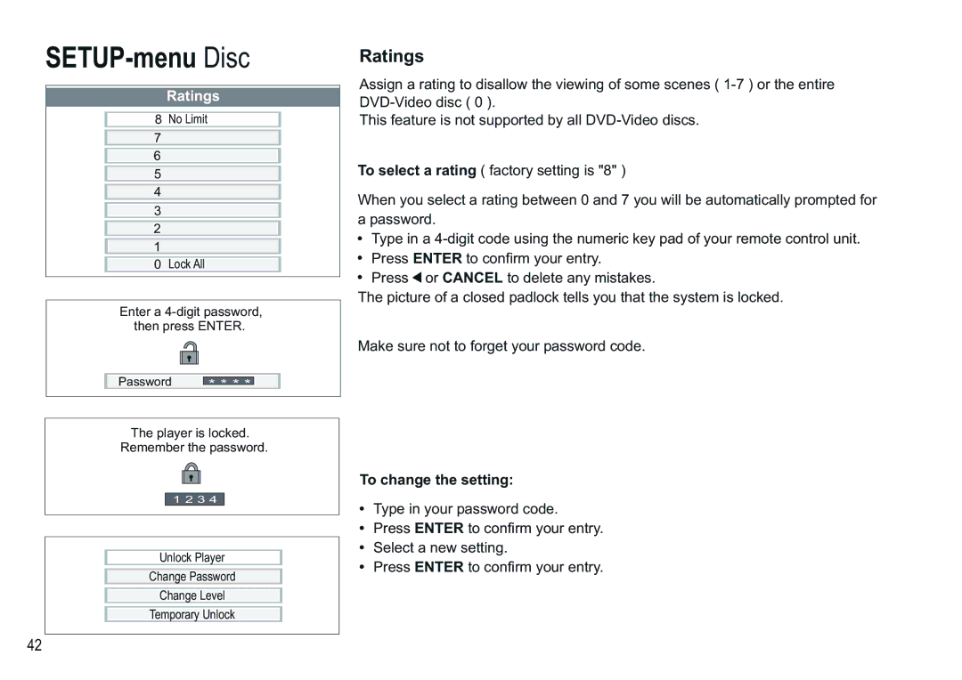 Panasonic NV-VP30EBL manual Ratings, To change the setting 