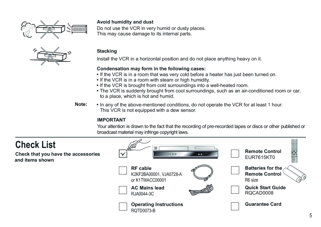 Panasonic NV-VP30EBL manual Check List 