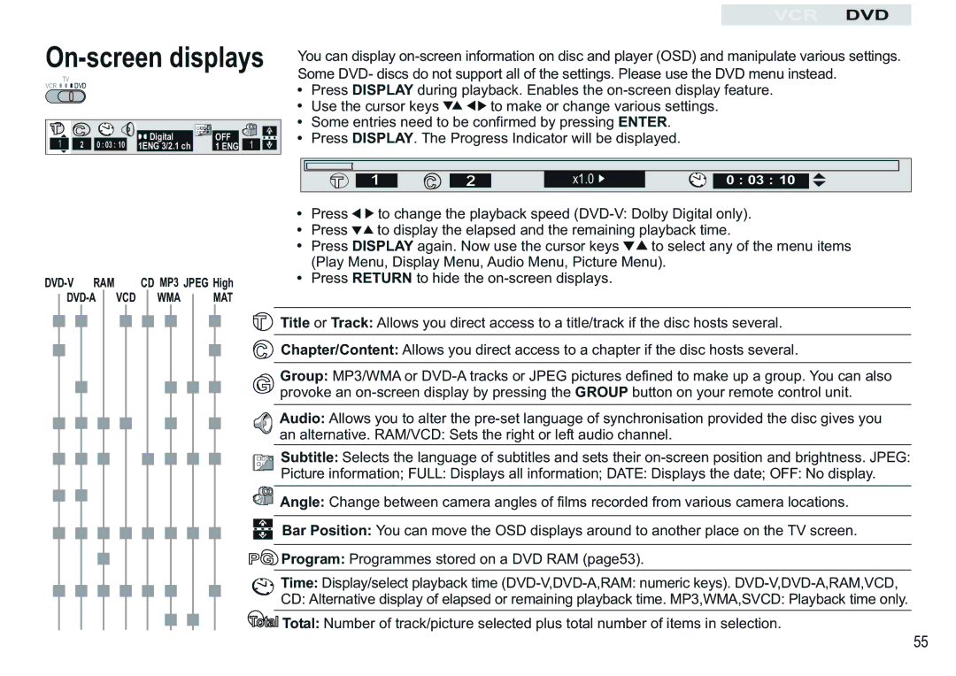 Panasonic NV-VP30EBL manual On-screen displays 