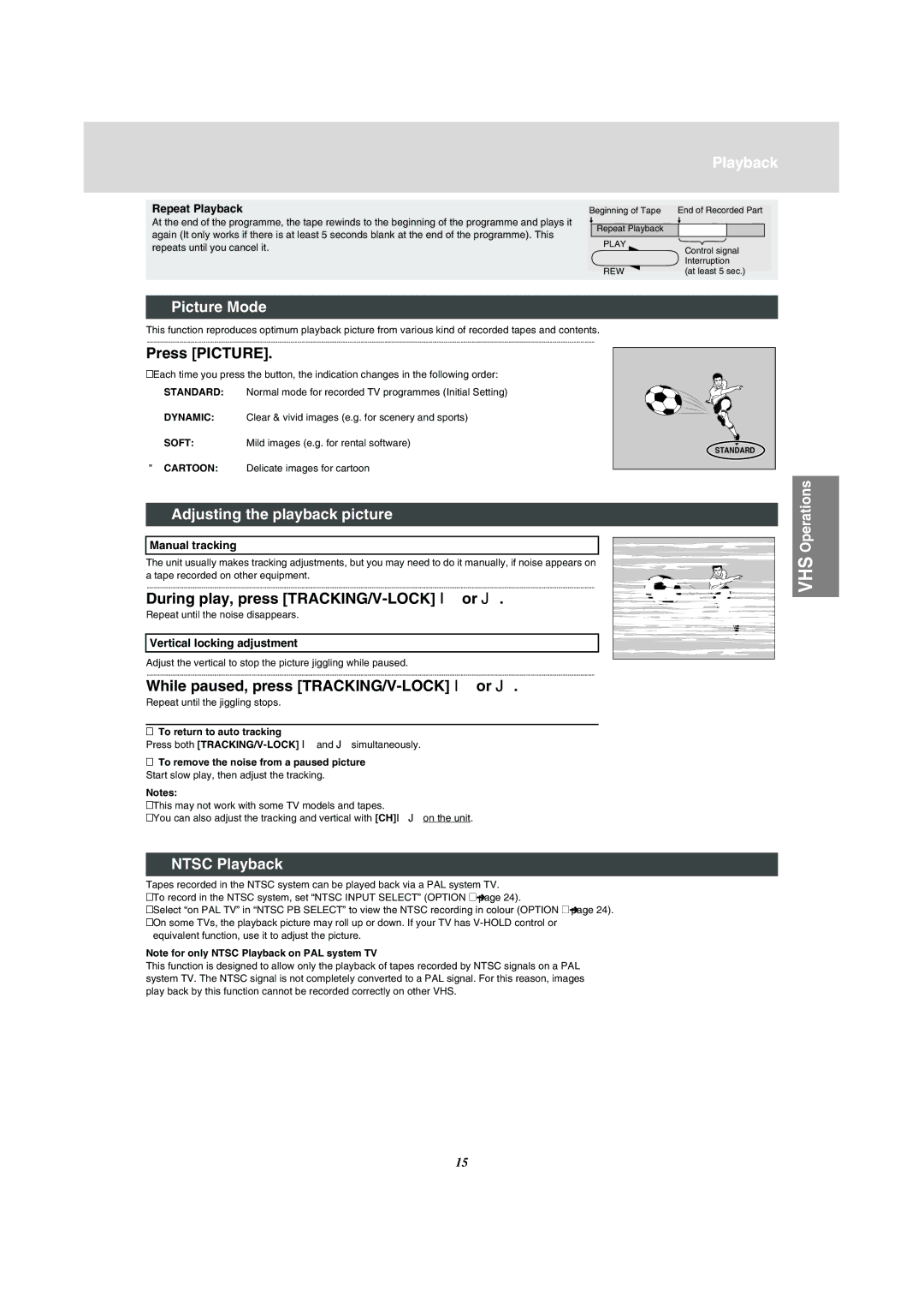 Panasonic NV-VP31 manual Picture Mode, Adjusting the playback picture, Ntsc Playback 