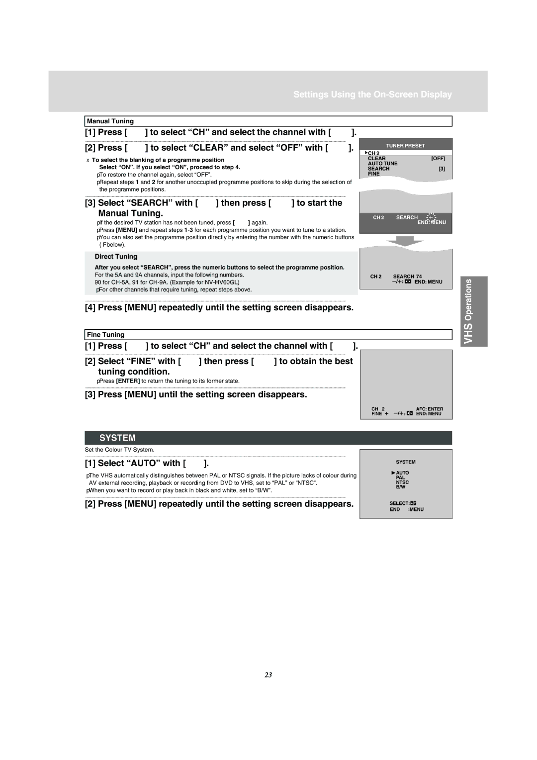 Panasonic NV-VP31 manual Settings Using the On-Screen Display, System 