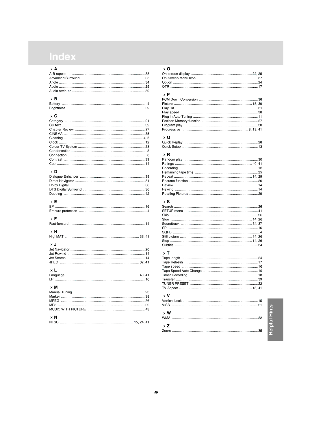 Panasonic NV-VP31 manual Index, Ntsc, Wma 