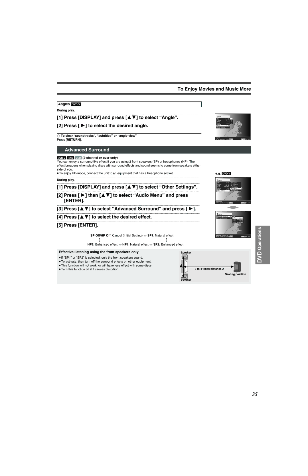 Panasonic NV-VP32 Series manual To Enjoy Movies and Music More, Advanced Surround, Angles DVD-V 