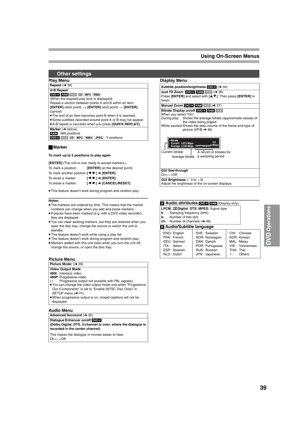 Panasonic NV-VP32 manual Using On-Screen Menus, Other settings 