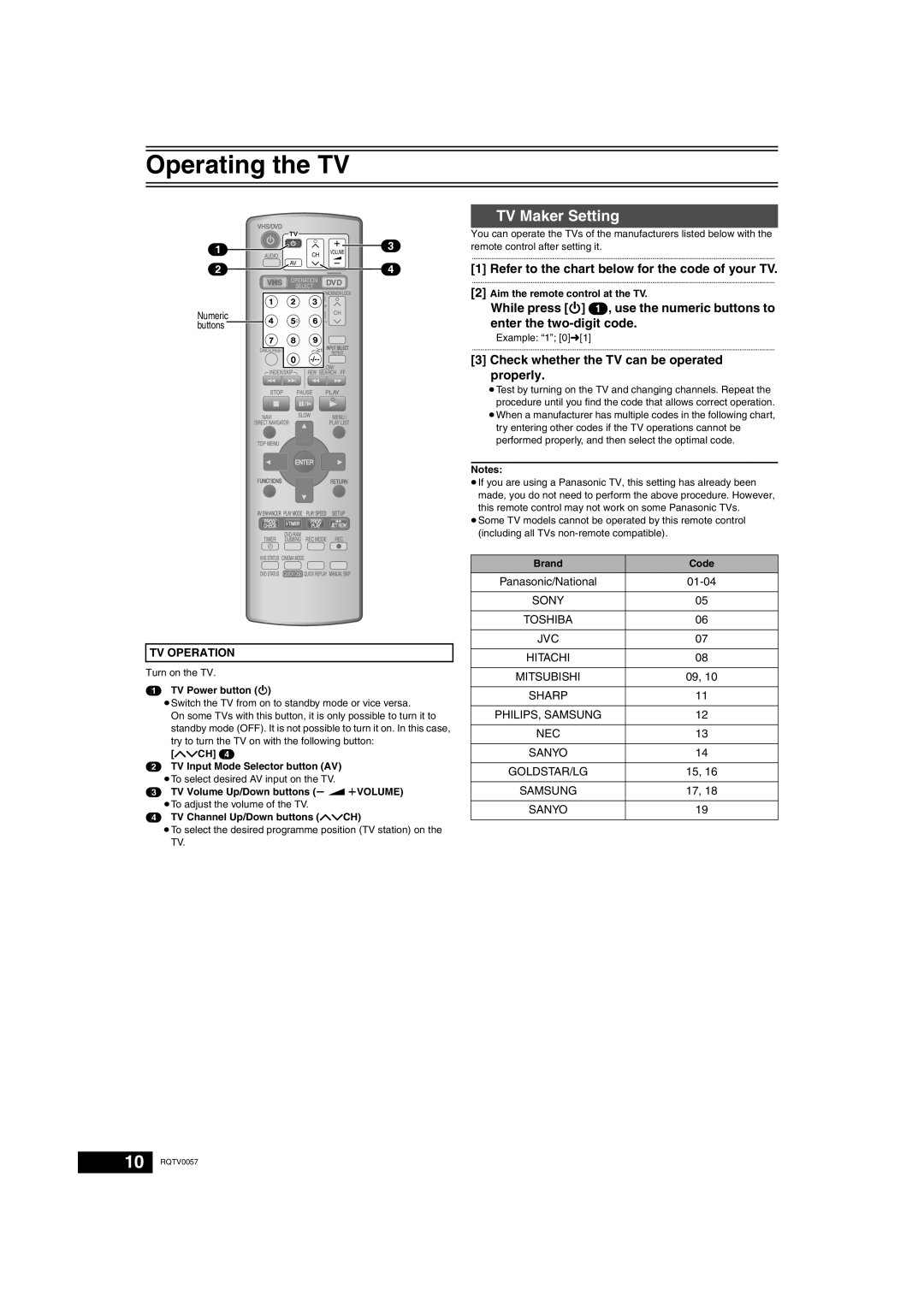 Panasonic NV-VP33 Series operating instructions Operating the TV, TV Maker Setting 